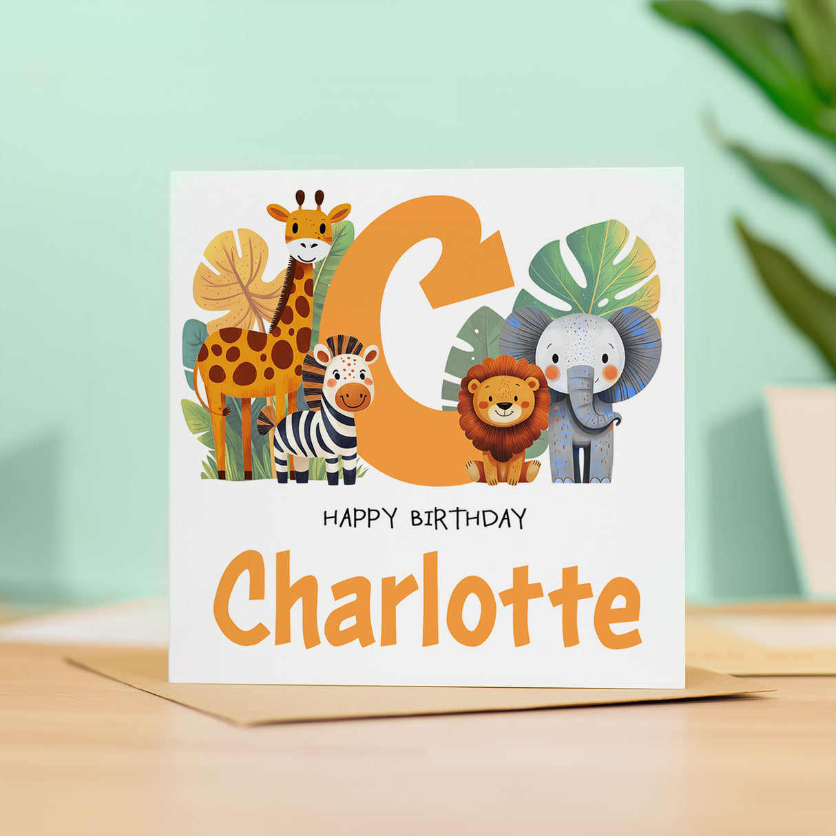 Children's Birthday Card, Personalised for Son, Daughter, Grandson, Granddaughter, Safari Animals, Recycled Card