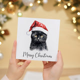 Fun Christmas Card of a Black Cat Wearing A Santa Hat Whimsical Watercolour Christmas Card For Animal Lover For Him or Her