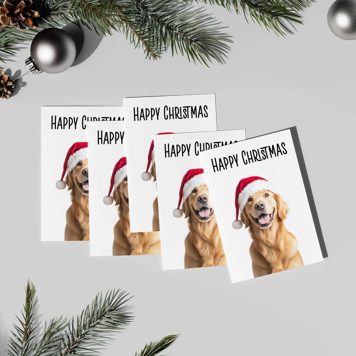 5 x Fun Christmas Card of a Golden Labrador Dog Wearing A Santa Hat Whimsical Christmas Card For Animal Lover For Him or Her