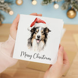 Collie Dog Santa Hat Christmas Card Whimsical Watercolour Card for Animal Lovers