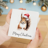 Whimsical Squirrel Santa Hat Christmas Card for Animal Lovers