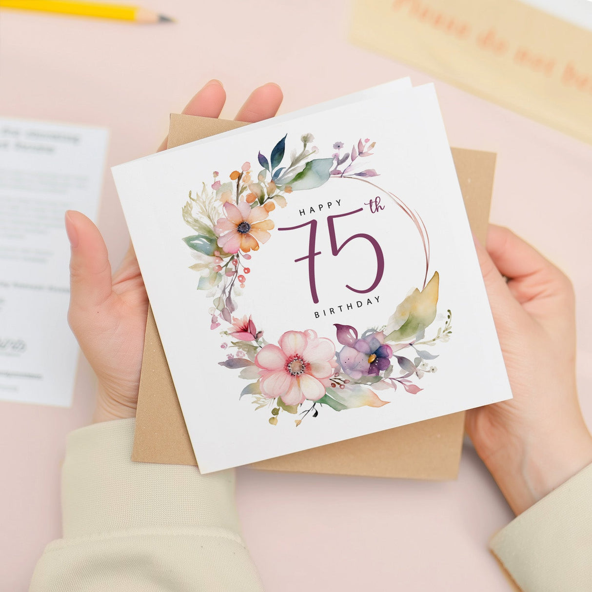 75th Birthday Card For Her Floral Seventy Fifth Birthday Card Seventy Five Card For Mum Gran Grandma Auntie 75 Card For Friend Floral Design