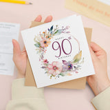 90th Birthday Card For Her Floral Ninetieth Birthday Card Ninty Card For Mum Gran Grandma Auntie 90 Card For Friend Floral Design