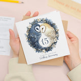 15th Wedding Anniversary Card Pretty Owl Design 15 Year Anniversary Cyrstal Wedding Anniversary Card