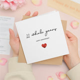 11th Anniversary Card For Wife, Husband, Girlfriend or Boyfriend, Simple Love Heart, Modern & Charming Gesture