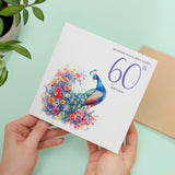 60th Birthday Card With Peacock Illustration Pretty Sixty Card For Mum, Gran or Friend Sixieth Birthday Card