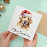 Golden Retriever Dog Santa Hat Christmas Card Whimsical Watercolour Card