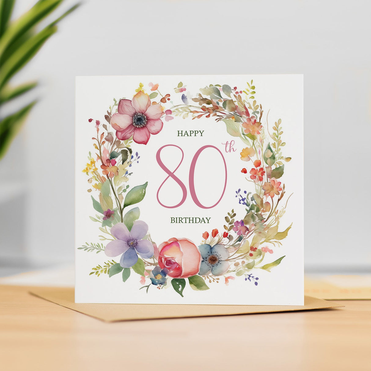 80th Birthday Card With Floral Illustration Pretty Eighty Card For Mum, Gran or Friend Eightieth Birthday Card