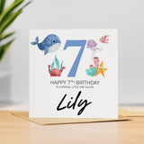 Personalised 7th Birthday Children's Card Sealife Themed Seventh Birthday Card For Boy or Girl Seven Years Custom Card