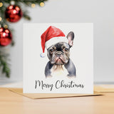 Fun Christmas Card of a French Bulldog Wearing A Santa Hat Whimsical Watercolour Christmas Card For Animal Lover For Him or Her