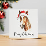 Fun Christmas Card of a Horse Wearing A Santa Hat Whimsical Watercolour Christmas Card For Animal Lover For Him or Her