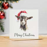 Fun Christmas Card of a Goat Wearing A Santa Hat Whimsical Watercolour Christmas Card For Animal Lover For Him or Her