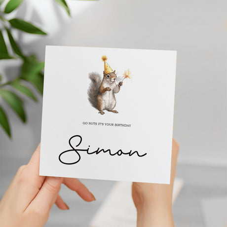 Personalised Birthday Card For Him or Her Squirrel Birthday Card Custom Name Birthday Card